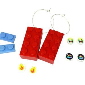 Red Lego Rainbow Poop Emoji  Hoop Earrings, Nickel Free, Sterling Serling Plated